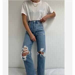 Agolde Womens Mid Rise 90s Jeans Loose Fit Distressed 100% Cotton Size 25